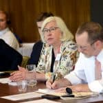 Prof. Joan Shaughnessy speaks with the delegation.
