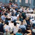 President Dudley addresses faculty and staff at the annual Town Hall Breakfast.