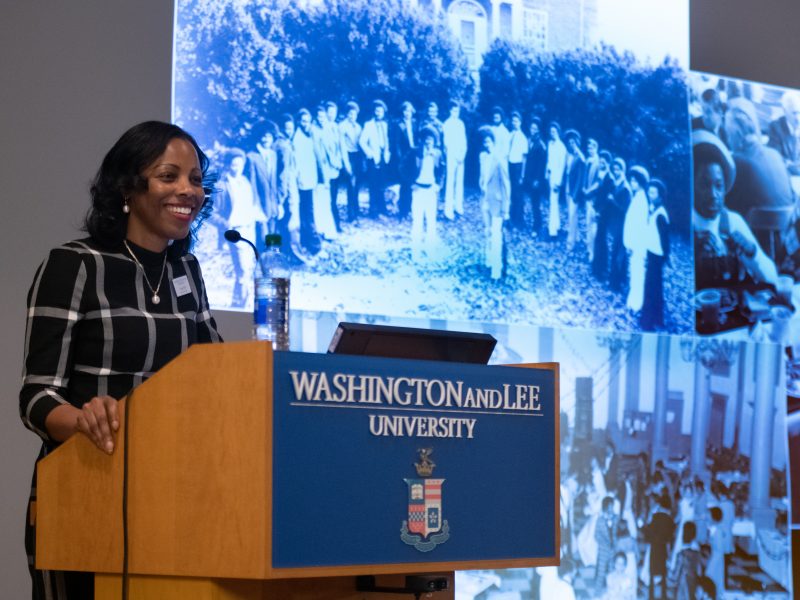 Dean of the College Lena Hill delivers a talk during Black History Month 2020.