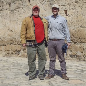 Eric Herrera &#039;20 (right) with archaeology professor Don Gaylord at the original Alamo site.