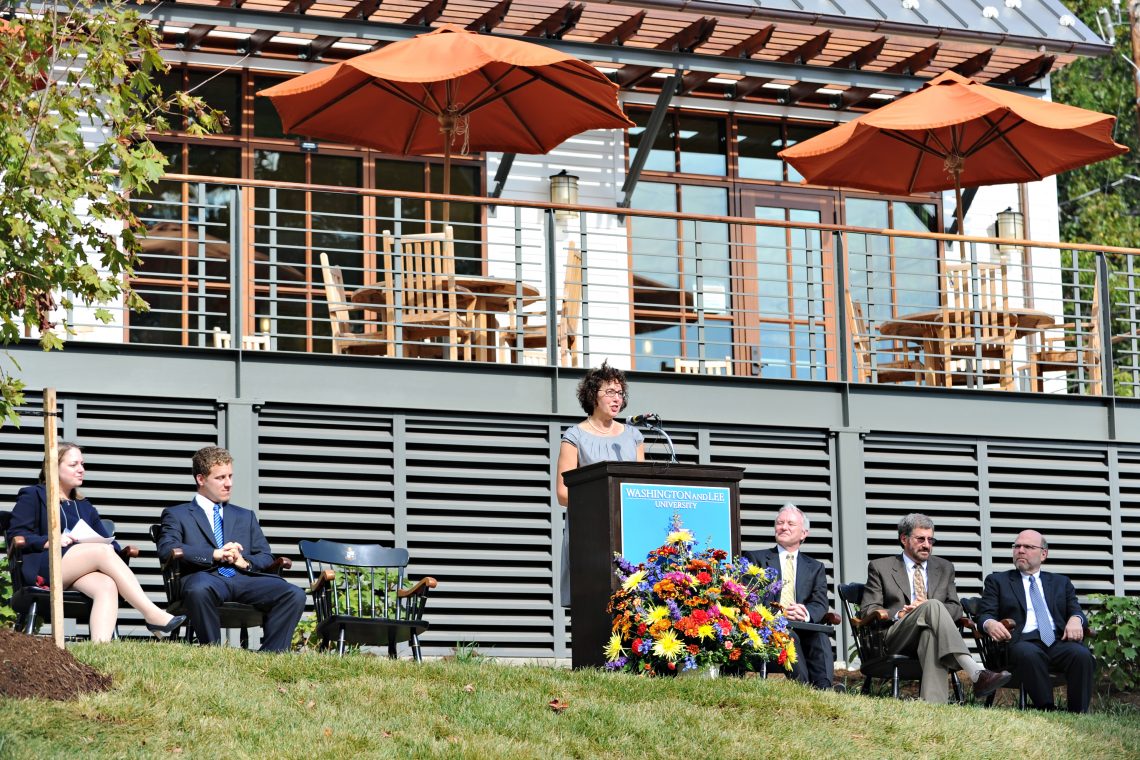 Joan Robins speaks during the W&amp;L Hillel dedication ceremony in 2005.