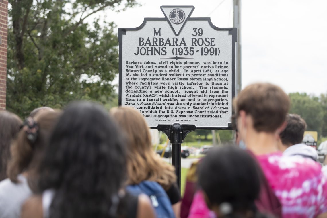 The Freedom Ride pre-orientation group visits the Robert Russa Moton Museum in Farmville, Virginia.