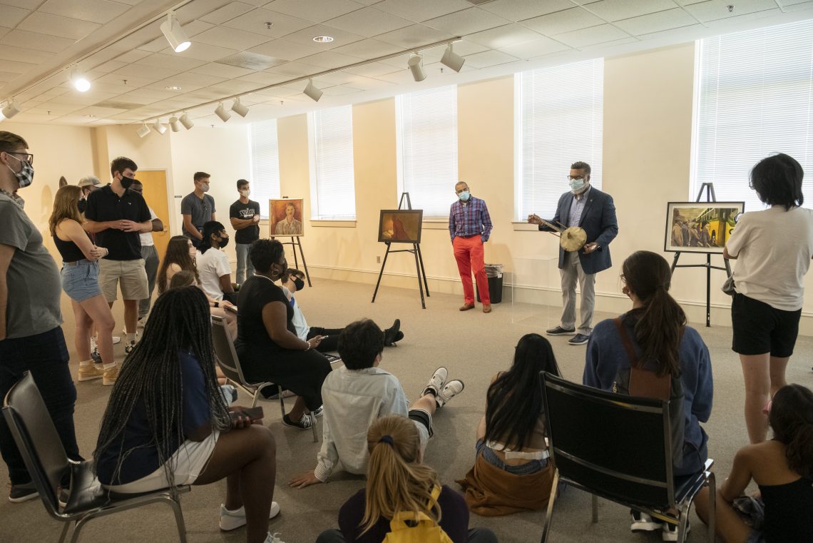 The Freedom Ride pre-orientation group visits the James B. Dudley Memorial Building on the campus of North Carolina Agricultural and Technical State University in Greensboro, North Carolina.