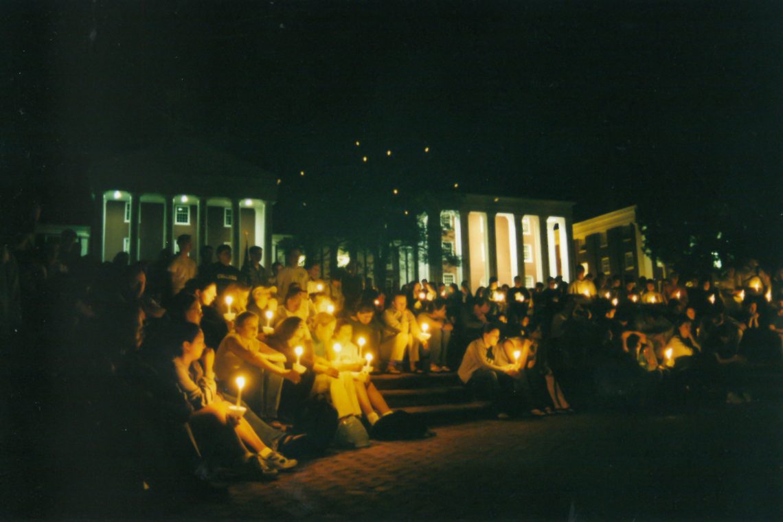 Students gather for a candlelight vigil the day after the attacks.