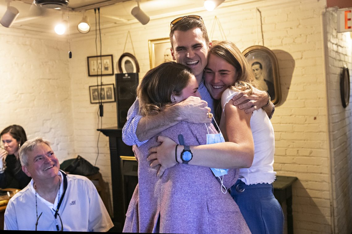Mason Grist &#039;18 surprises his sisters, Mary Wilson &#039;22 and Elizabeth &#039;22, for Parents and Family Weekend.