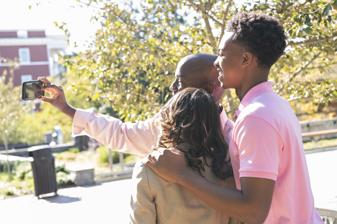 A family selfie during Parents and Family Weekend.