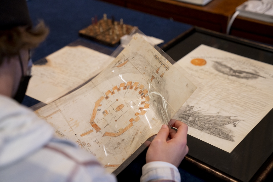 Powhatan High School students work with primary materials during a field trip to W&amp;L Special Collections.