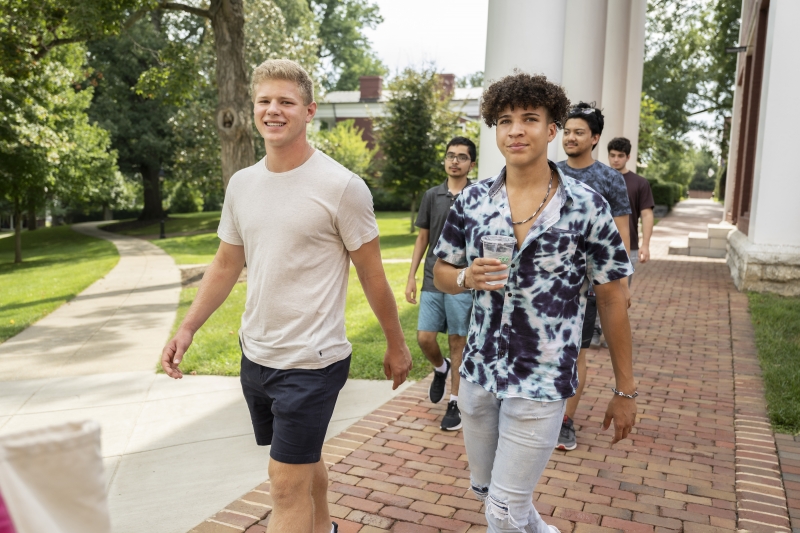 First-year students head to orientation activities.