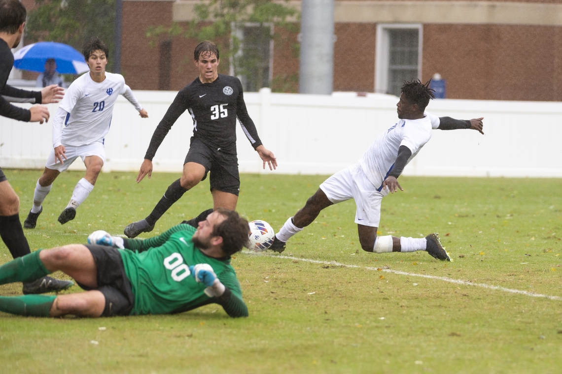 Men’s soccer defeats Hampden-Sydney 3-1 on a rainy afternoon during Parents and Family Weekend.