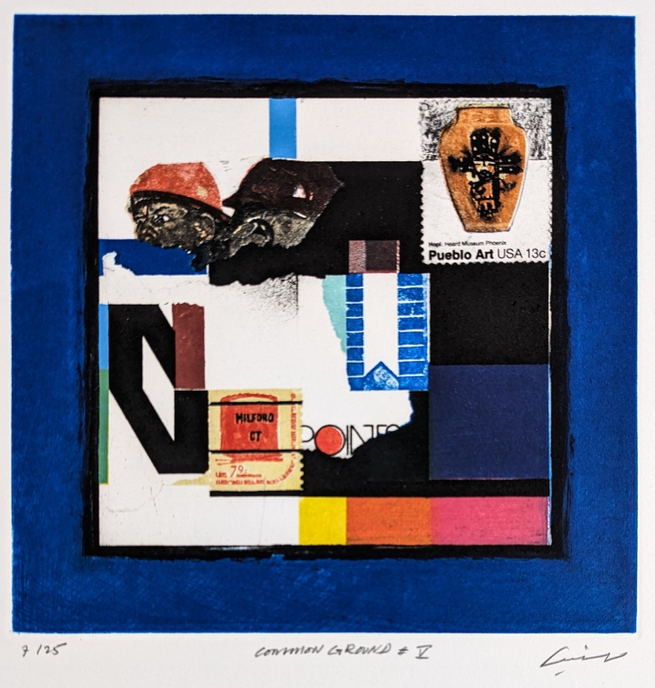 Common Ground #V, 1985 Photocopy transfer, etching, aquatint (4 plates) Edition: 7/25 17 ½ H x 14 7/8 W inches Gift from the artist, 2023