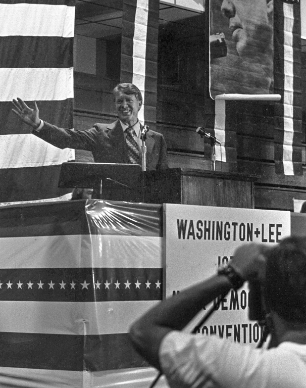 Jimmy Carter greets the crowd at the 1972 Mock Convention.
