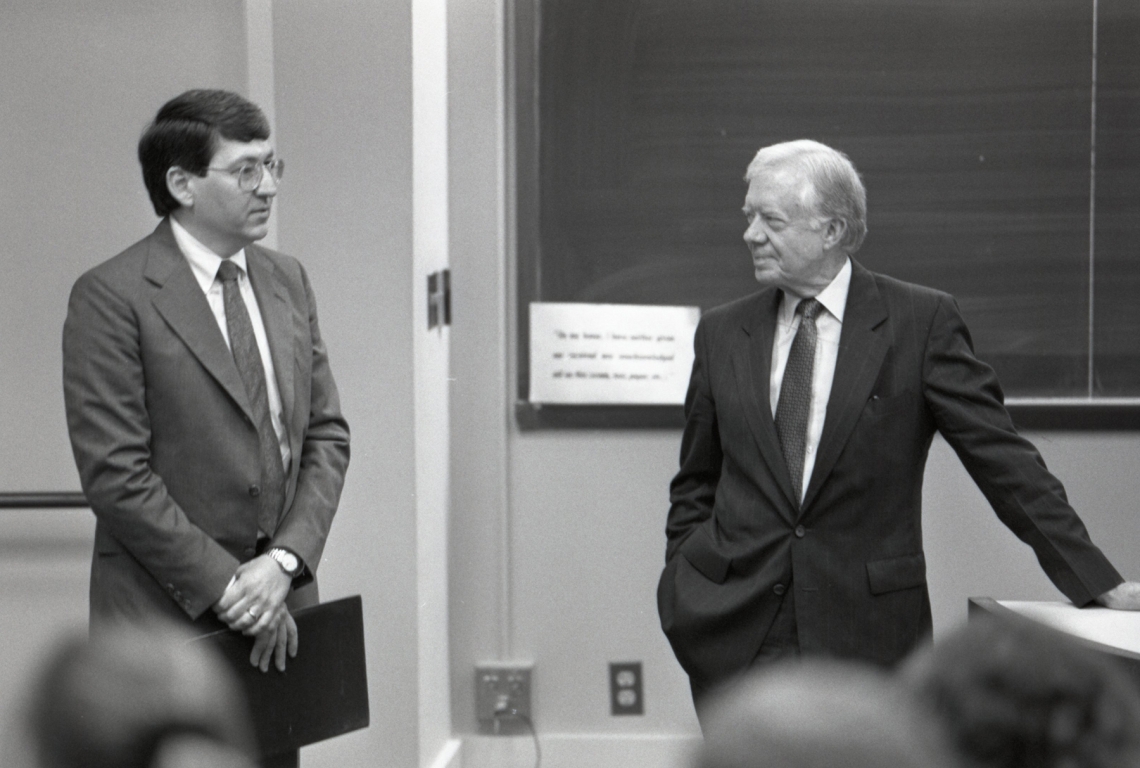 Former President Jimmy Carter speaks to Bob Strong&#039;s class in 1992.