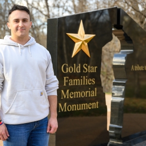 Jaden Keuhner &#039;24 at Lexington&#039;s Gold Star Memorial at Jordan&#039;s Point.