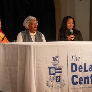 Assistant Professor of Law Maureen Edobor speaks on a panel during the Screen to Square Film Screening and Discussion.