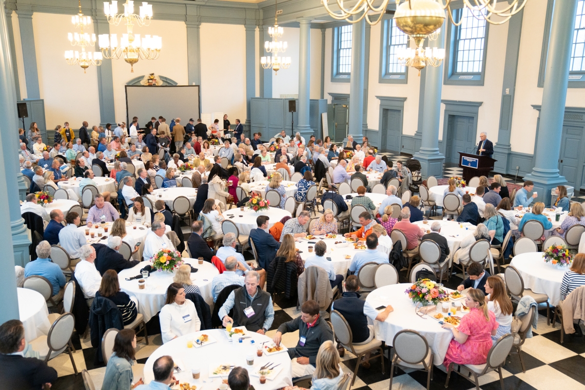 President Will Dudley gives a university update at the Reunion Brunch during Alumni Weekend.
