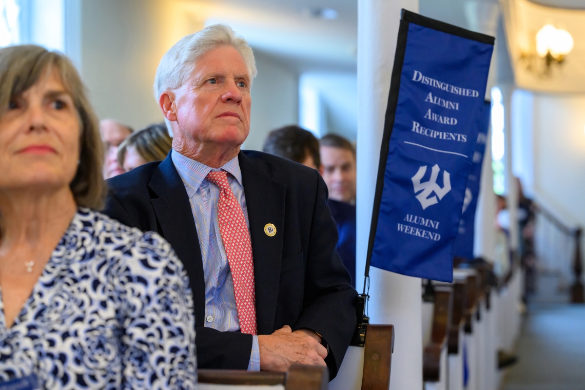 Retired Secretary of the University Jim Farrar ’74 is honored with a Distinguished Alumni Award at the Generals Assembly in University Chapel.